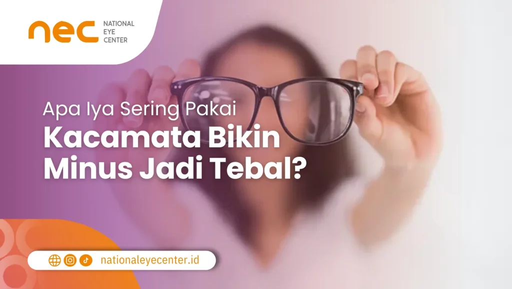 Seorang wanita sedang berpikir mengenai sering memakai kacamata menjadi penyebab minus